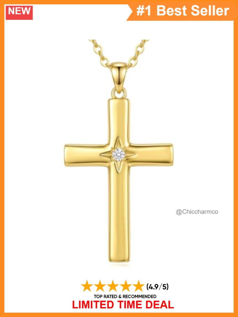 14K Gold Plated Cross Necklace CZ Pendant Christian Faith Jewelry